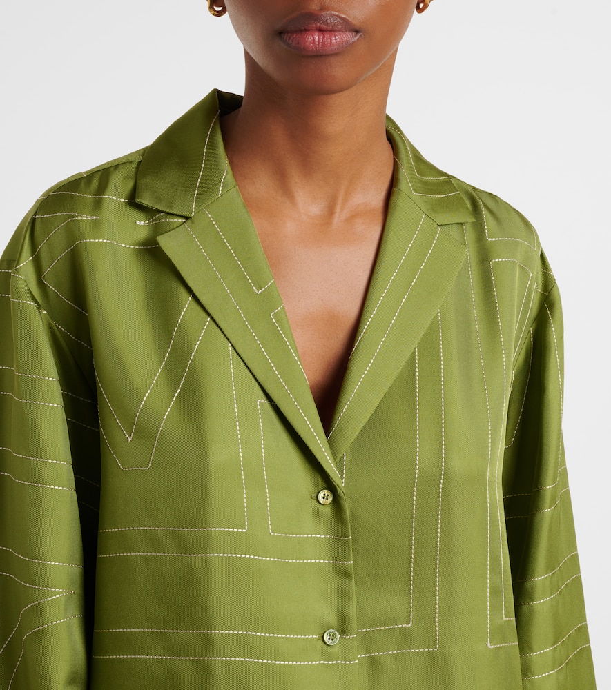 Totême Monogram Silk Twill Pajama Shirt In Green