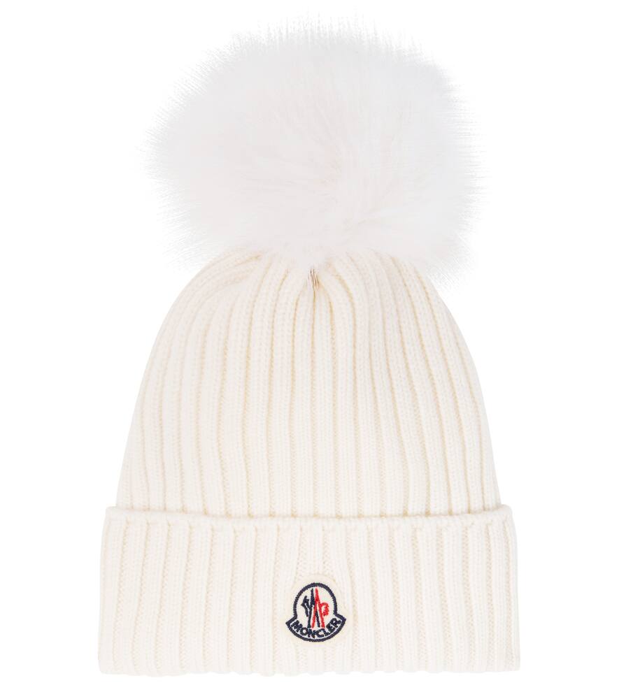 Moncler Enfant Logo faux fur-trimmed virgin wool beanie