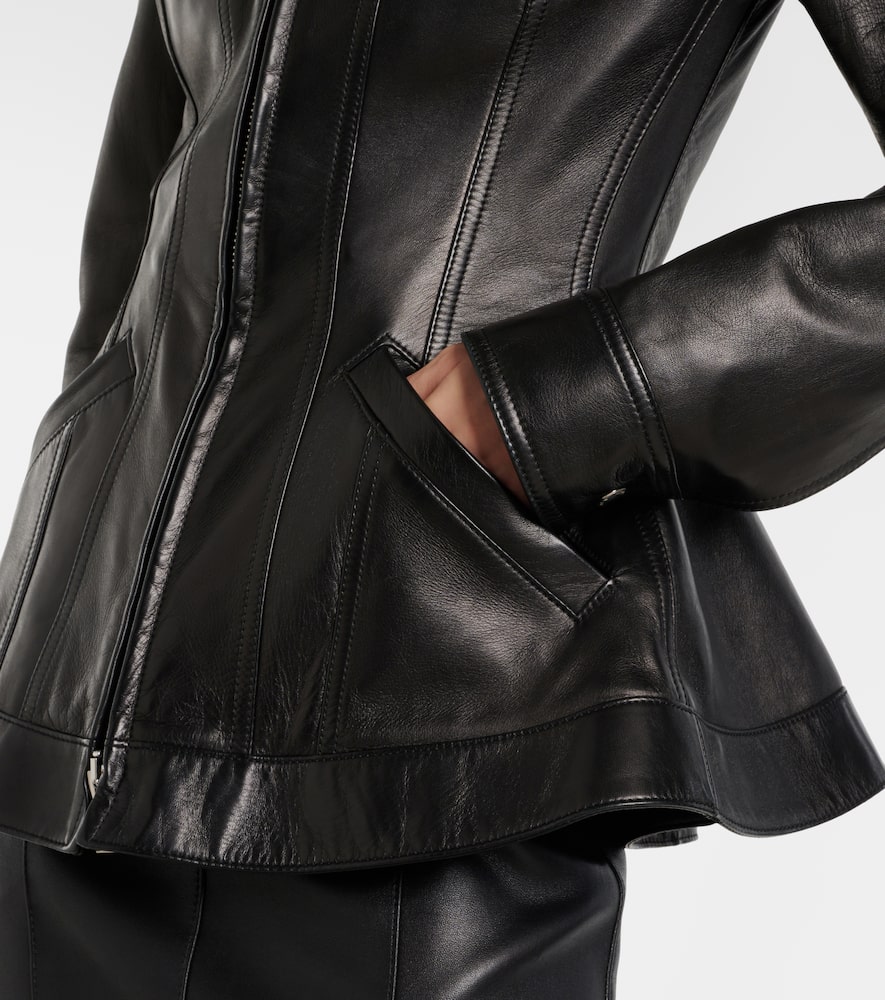 Alexander Mcqueen Corduroy-trimmed Leather Peplum Jacket In Black