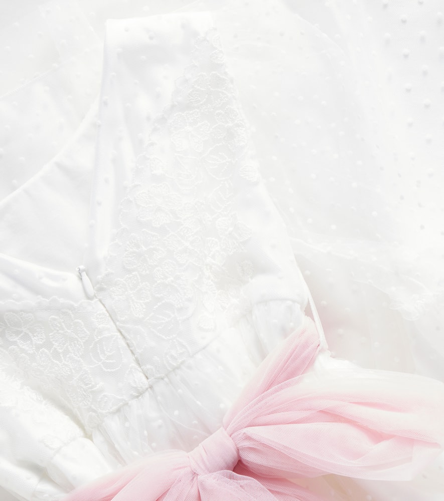 Monnalisa Bow-detail Lace And Tulle Dress In Panna