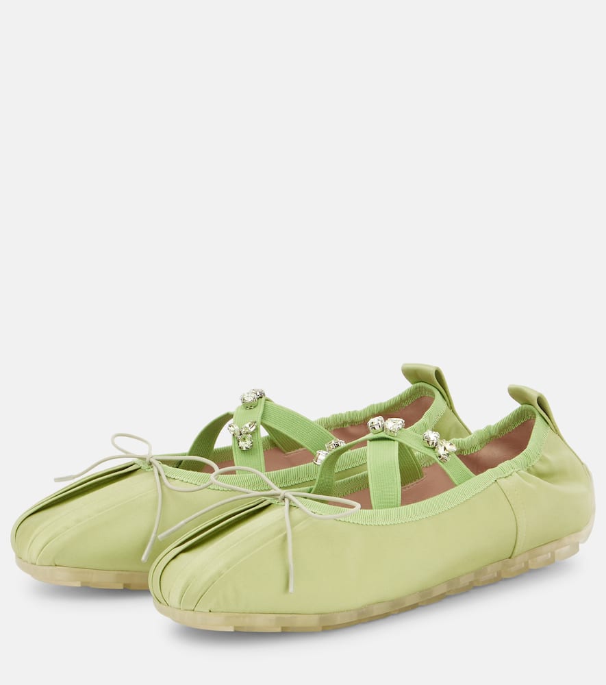 Simone Rocha Grip Embellished Satin Ballet Flats In Green