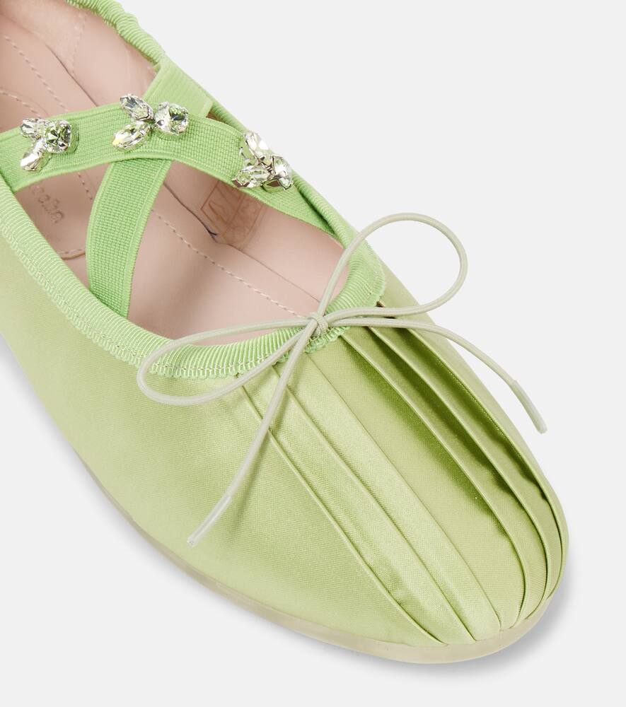 Simone Rocha Grip Embellished Satin Ballet Flats In Green
