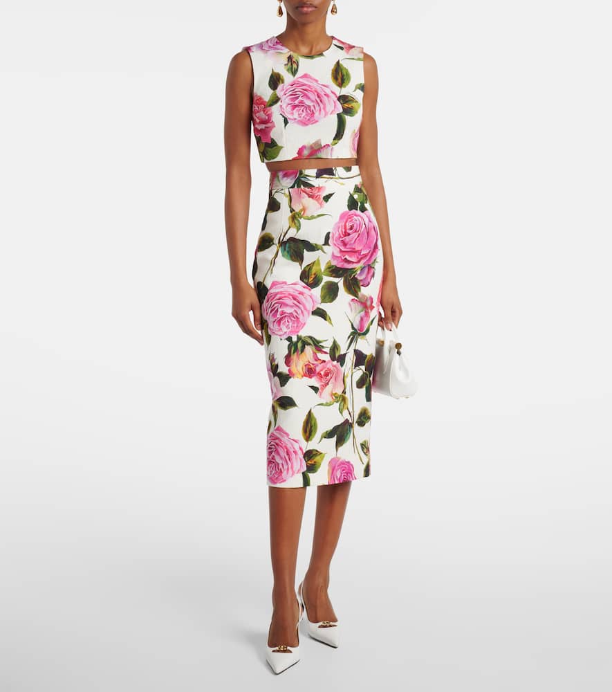 Dolce & Gabbana Rose Print Jacquard Midi Skirt In Rose Rosa F.bco