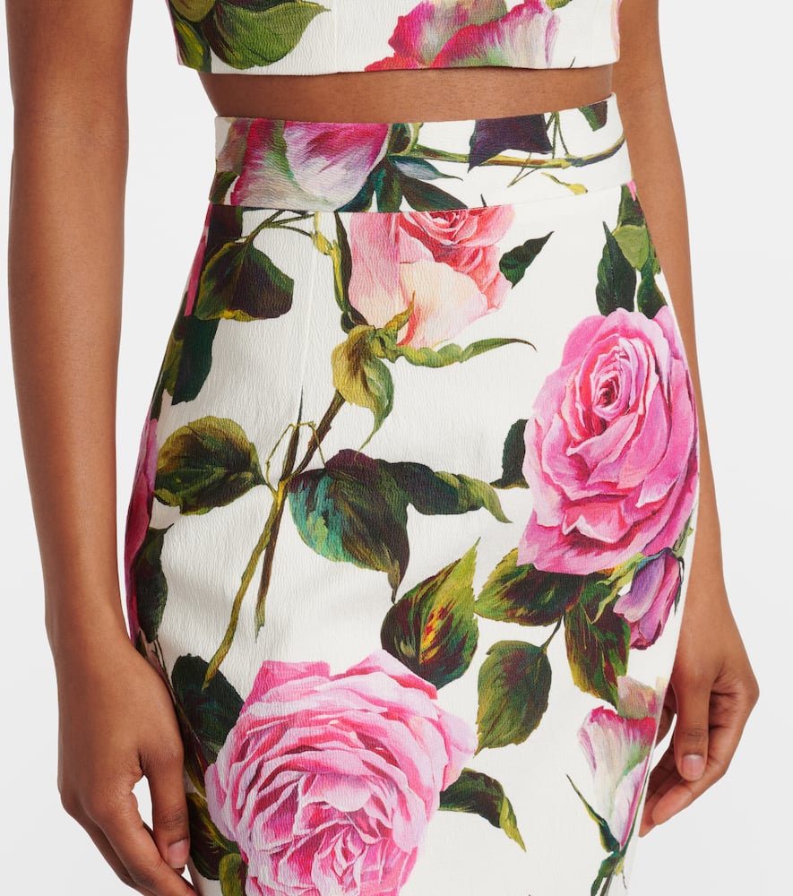 Dolce & Gabbana Rose Print Jacquard Midi Skirt In Rose Rosa F.bco