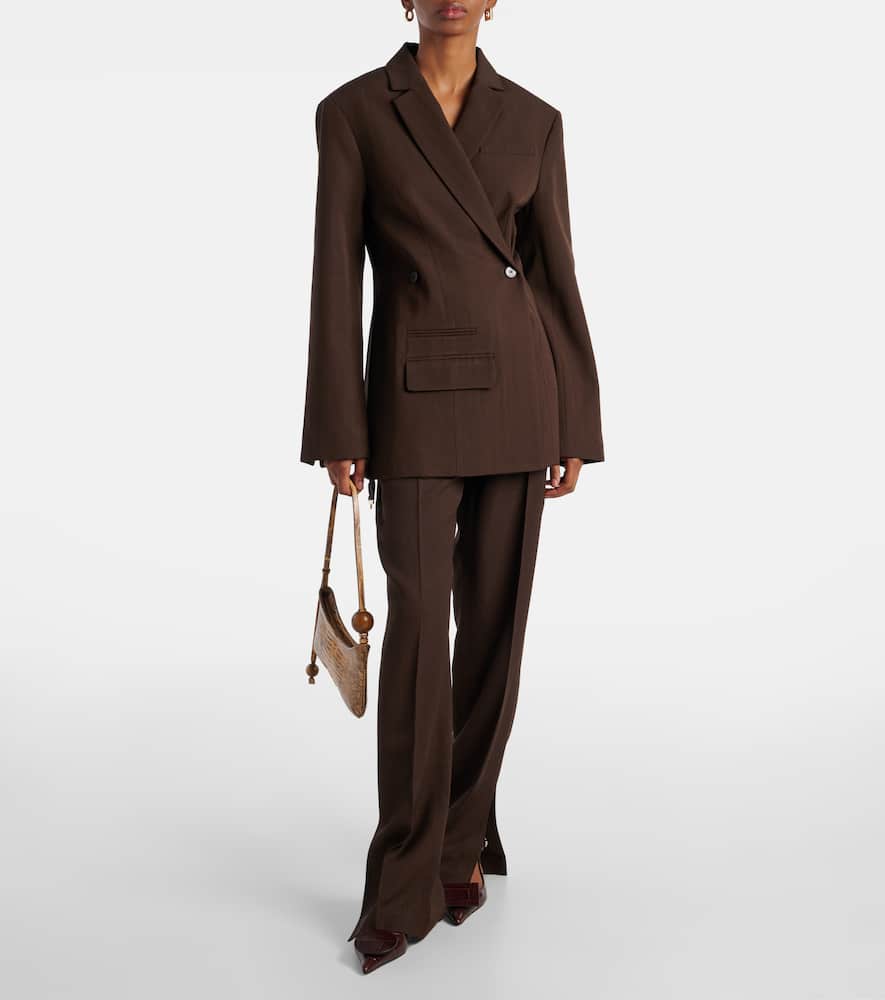 Jacquemus High-waisted Wool Trousers Ribbon Detail In Braun