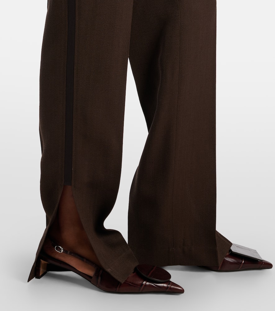 Jacquemus High-waisted Wool Trousers Ribbon Detail In Braun