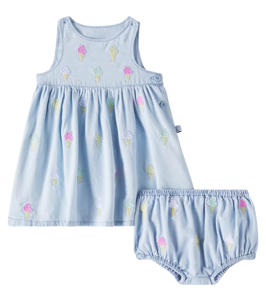 Stella Mccartney Baby Embroidered Dress And Bloomers Set In Blue