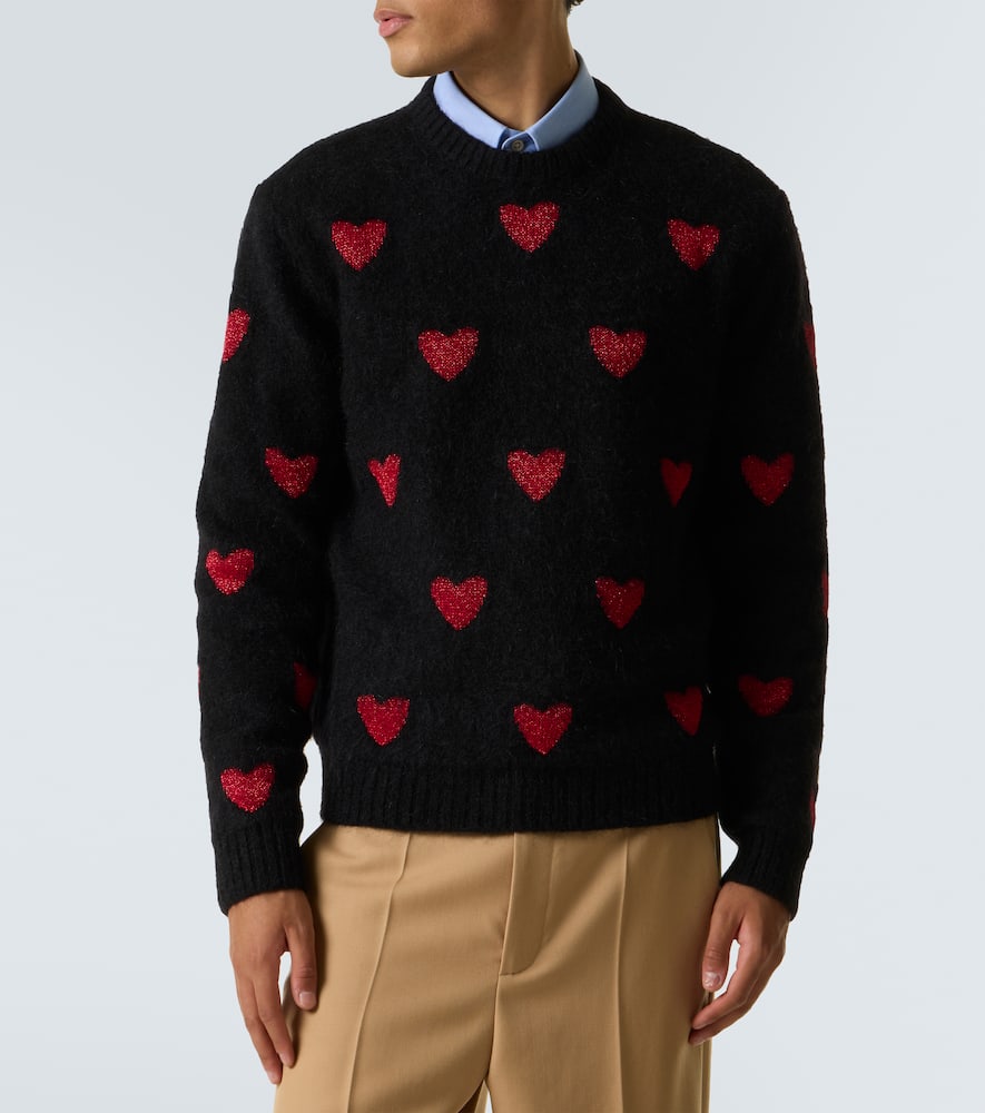 Valentino Wool And Mohair Sweater With Lurex Hearts In Black