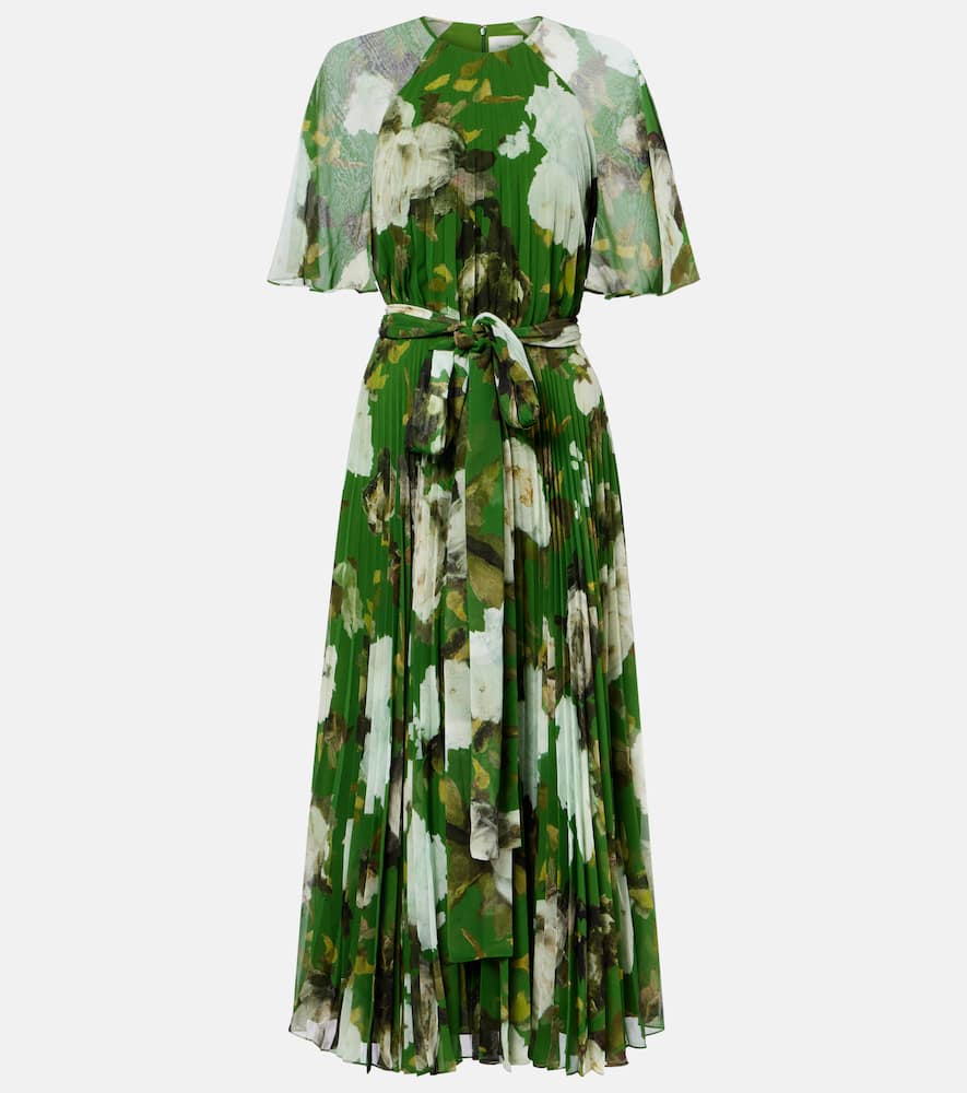 Erdem Womens Painted Rose Black Floral-print Short Sleeve Stretch-cady Midi Dress In Green