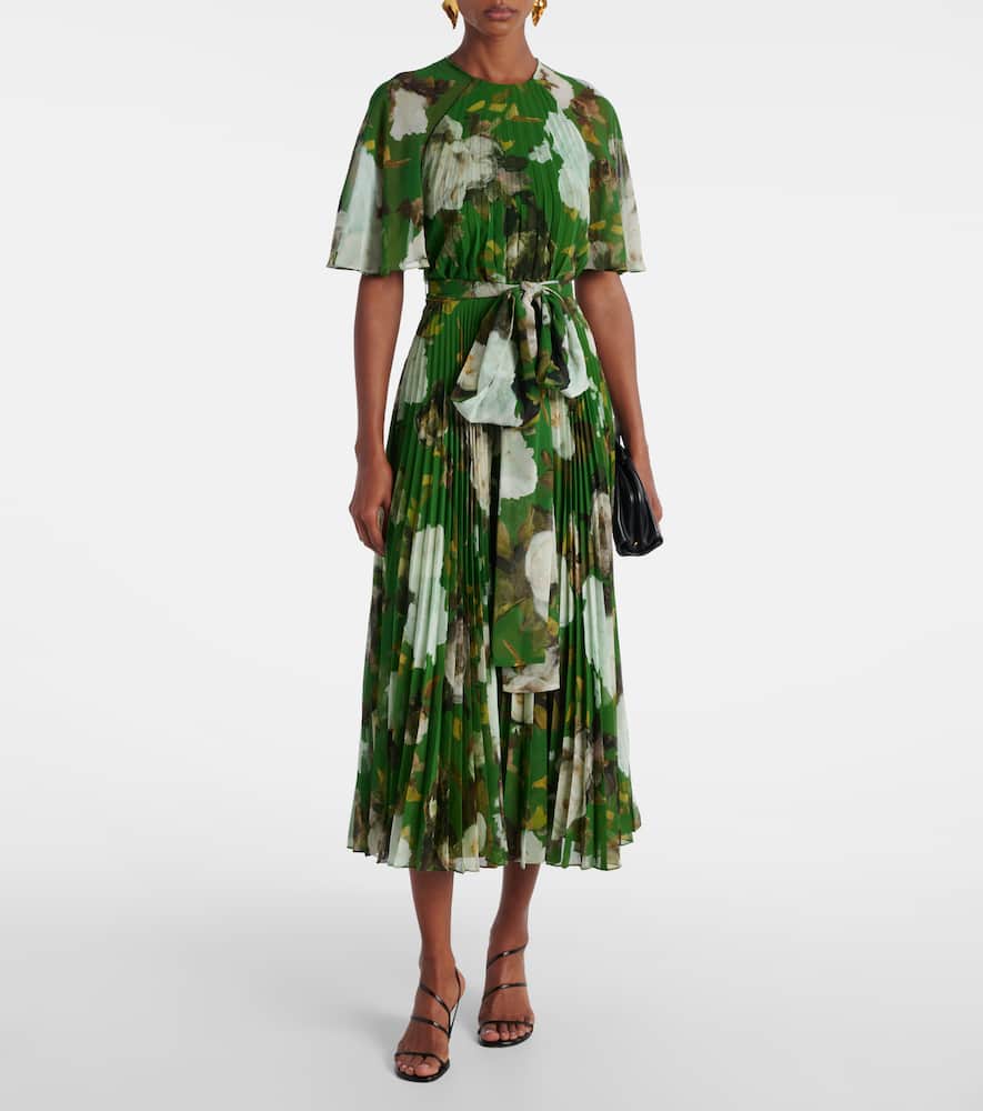 Erdem Womens Painted Rose Black Floral-print Short Sleeve Stretch-cady Midi Dress In Green