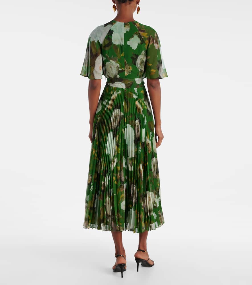 Erdem Womens Painted Rose Black Floral-print Short Sleeve Stretch-cady Midi Dress In Green