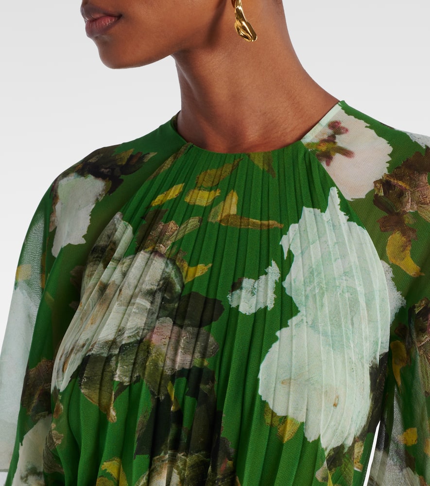 Erdem Womens Painted Rose Black Floral-print Short Sleeve Stretch-cady Midi Dress In Green