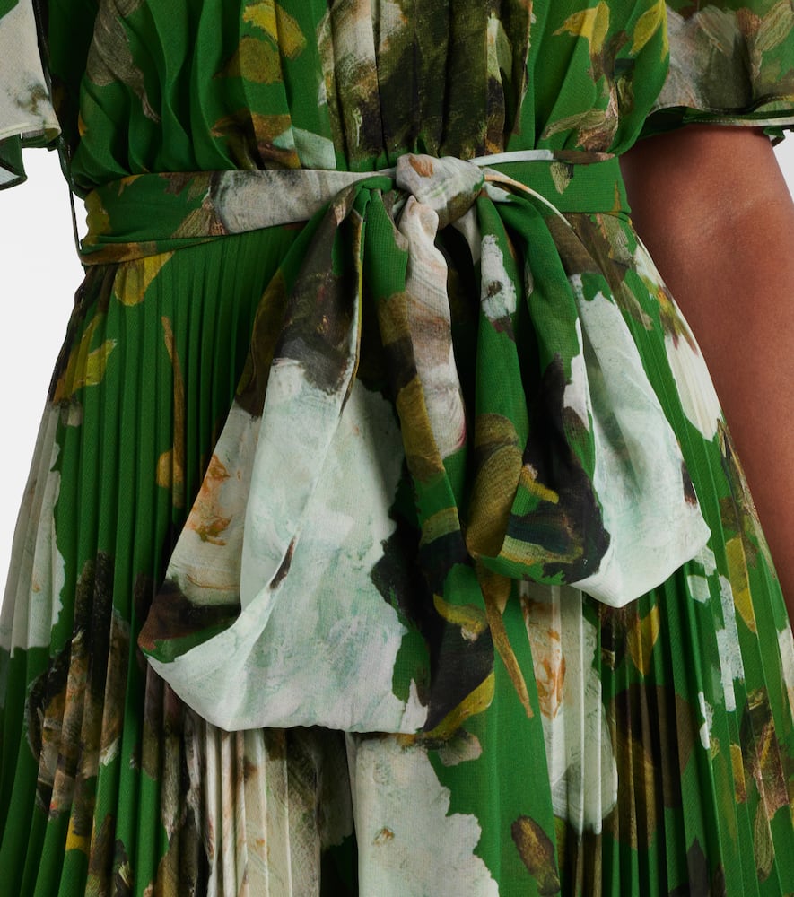 Erdem Womens Painted Rose Black Floral-print Short Sleeve Stretch-cady Midi Dress In Green