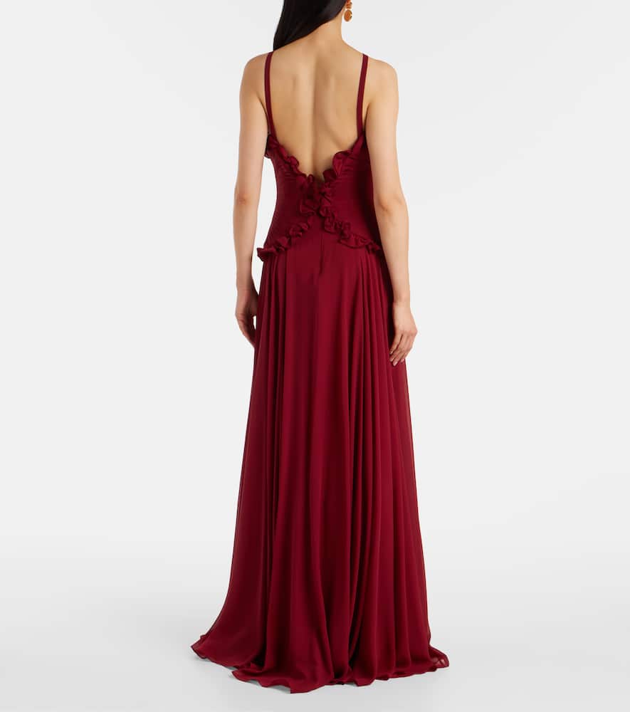 Elie Saab Ruffled Silk Georgette Gown In Red