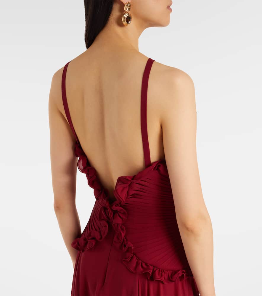 Elie Saab Ruffled Silk Georgette Gown In Red