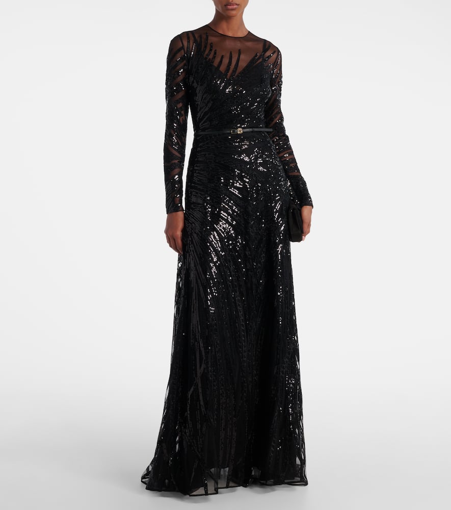 Elie Saab Sequin Motif Gown In Black