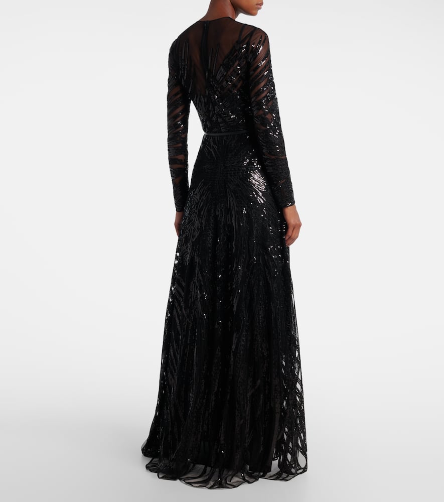 Elie Saab Sequin Motif Gown In Black