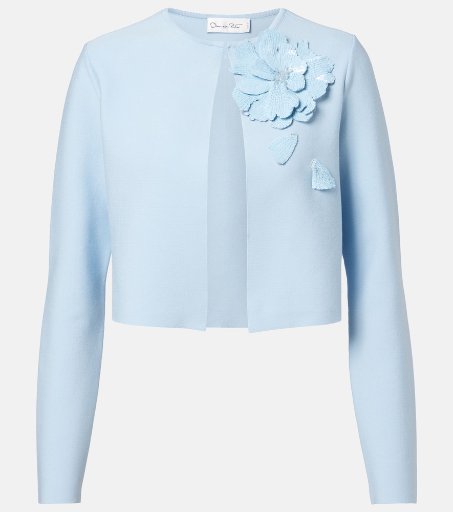 Oscar de la Renta Cropped floral-appliqué sequined jacket | Thumbnail 6