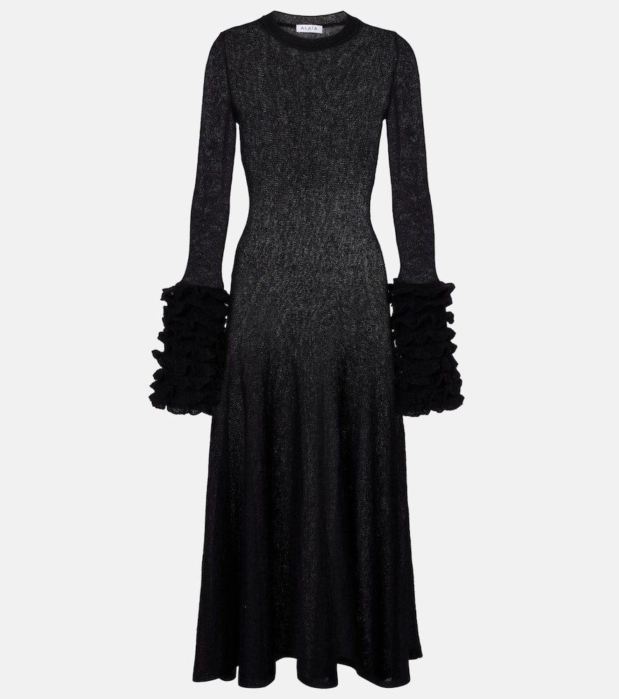 Alaïa Ruffled Mohair-blend Maxi Dress In Blue