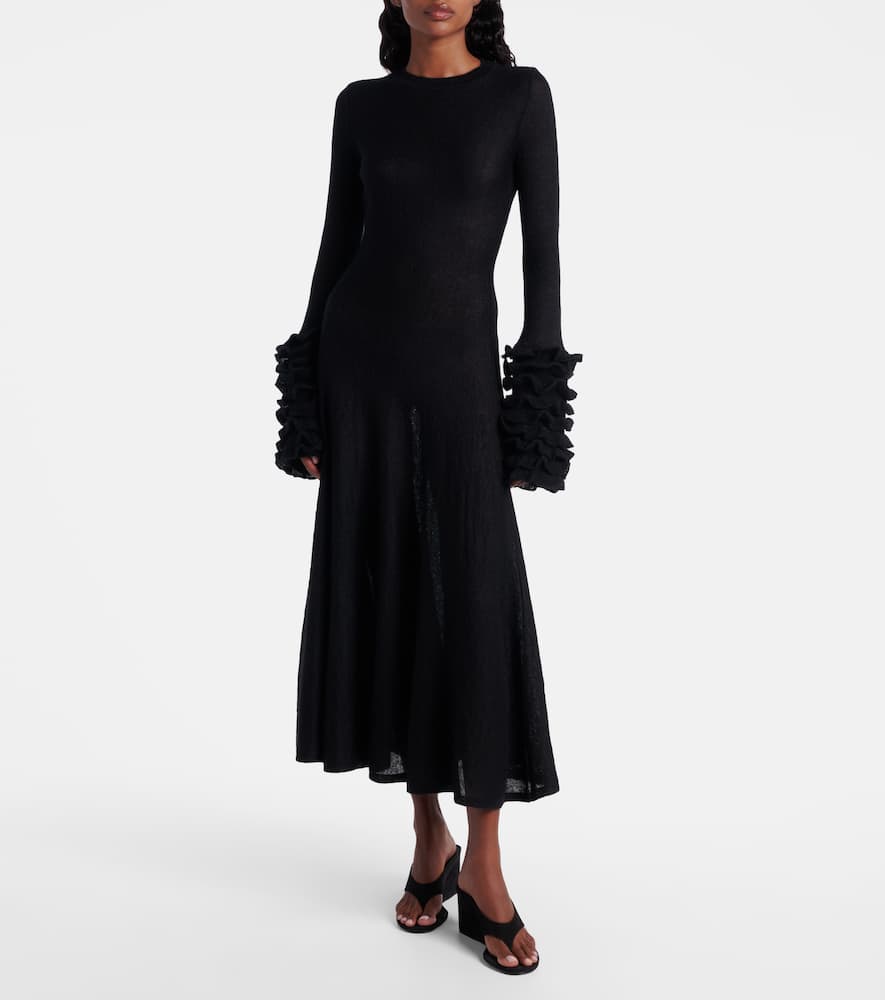 Alaïa Ruffled Mohair-blend Maxi Dress In Blue