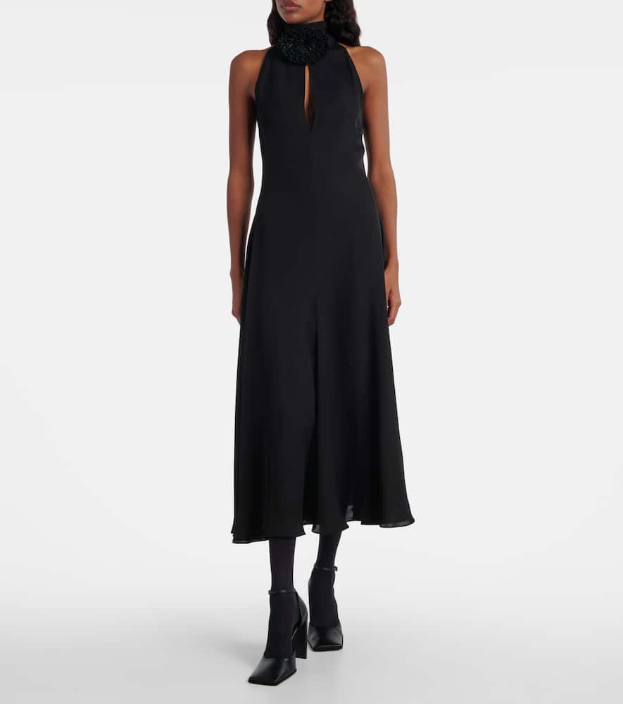 Alaïa Flower Halterneck Midi Dresss In Black