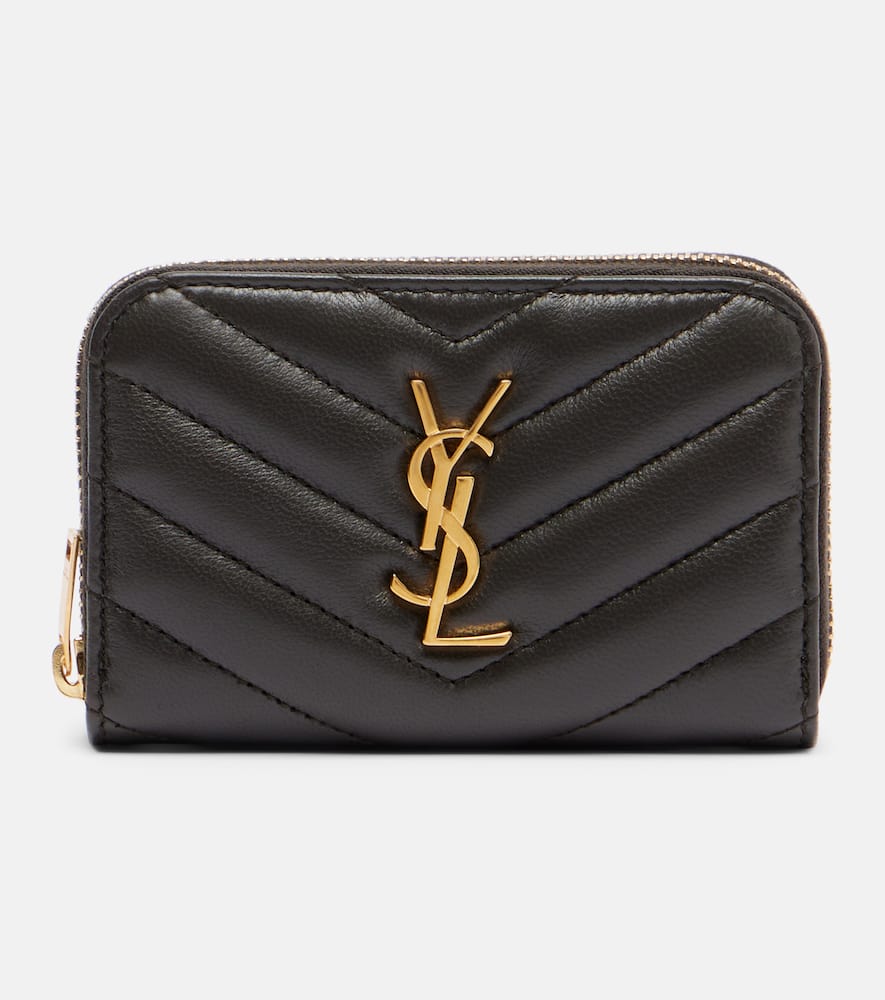 Saint Laurent Cassandre Quilted Leather Card Holder In Black