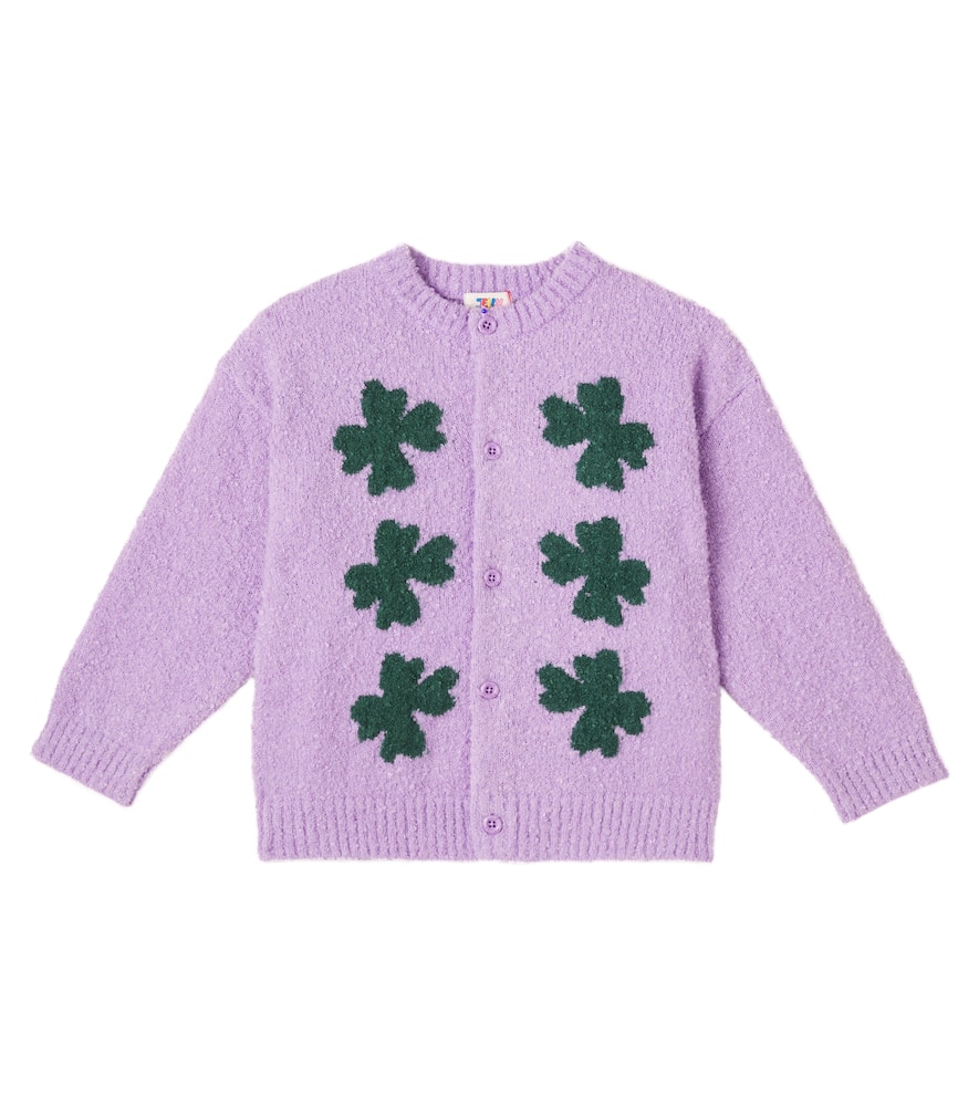 Jellymallow Lucky Clover Bouclé Cardigan In Purple