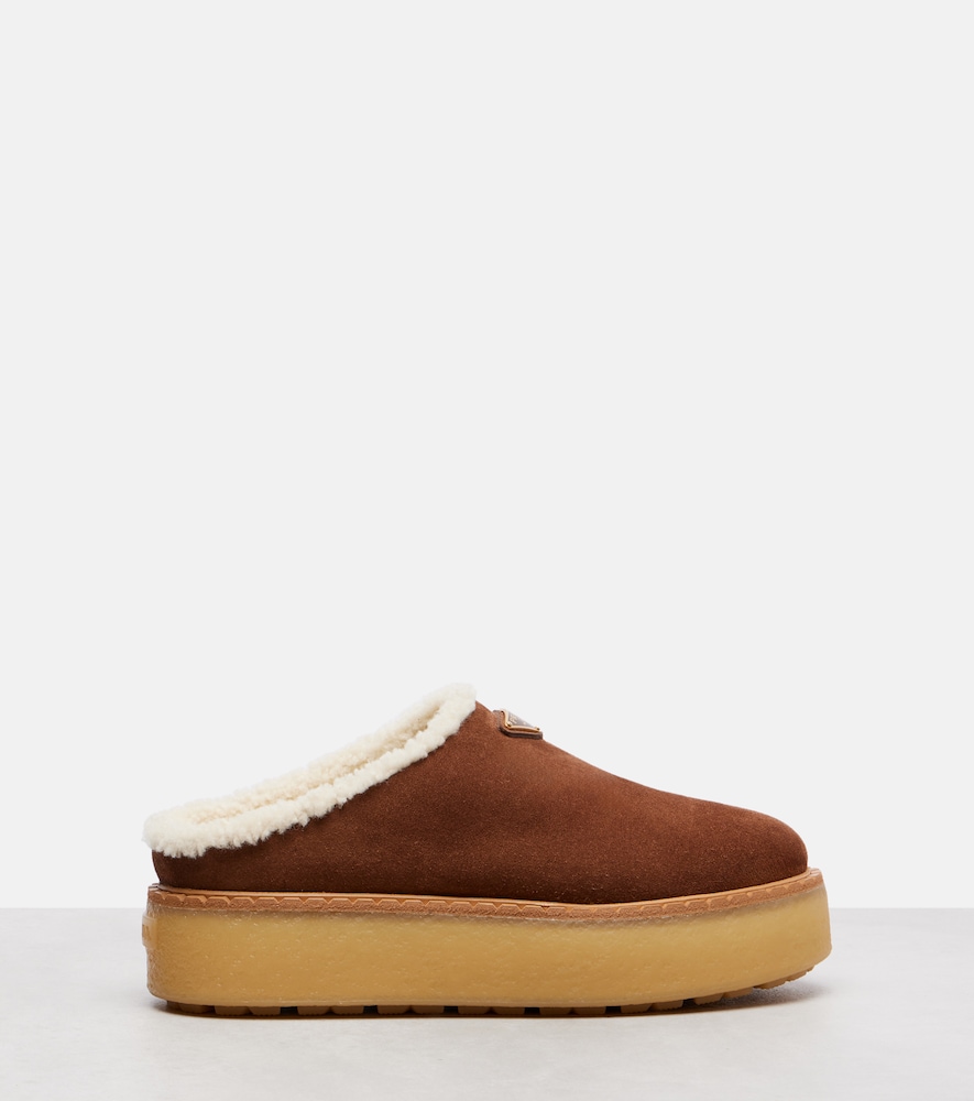 Evolve Shearling-Trimmed Suede Platform Mules