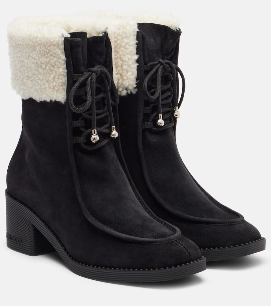 Jimmy Choo Hali 60 Shearling-trimmed Suede Ankle Boots In Black