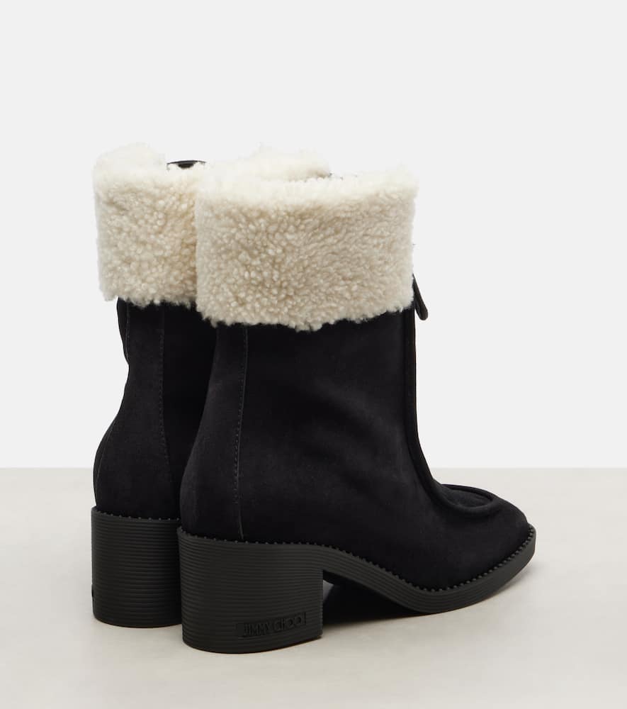 Jimmy Choo Hali 60 Shearling-trimmed Suede Ankle Boots In Black