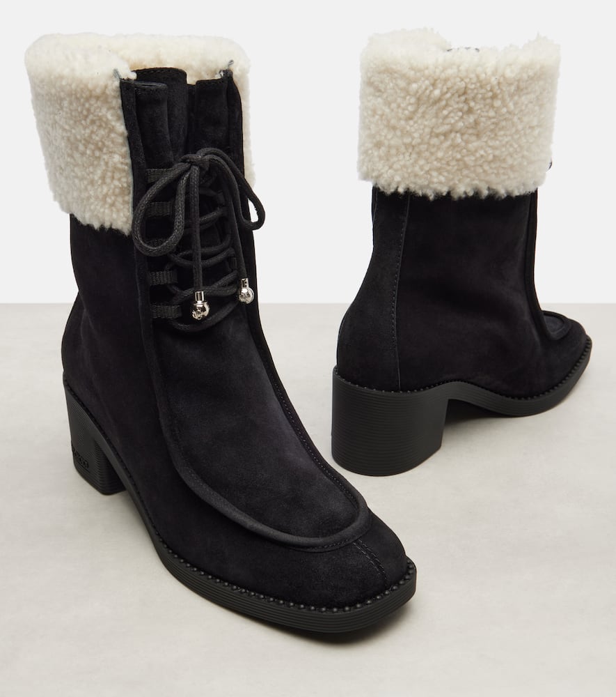 Jimmy Choo Hali 60 Shearling-trimmed Suede Ankle Boots In Black