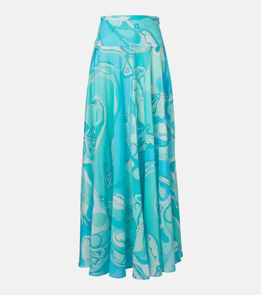 Pucci Orchidee High-rise Cotton Maxi Skirt In Blue