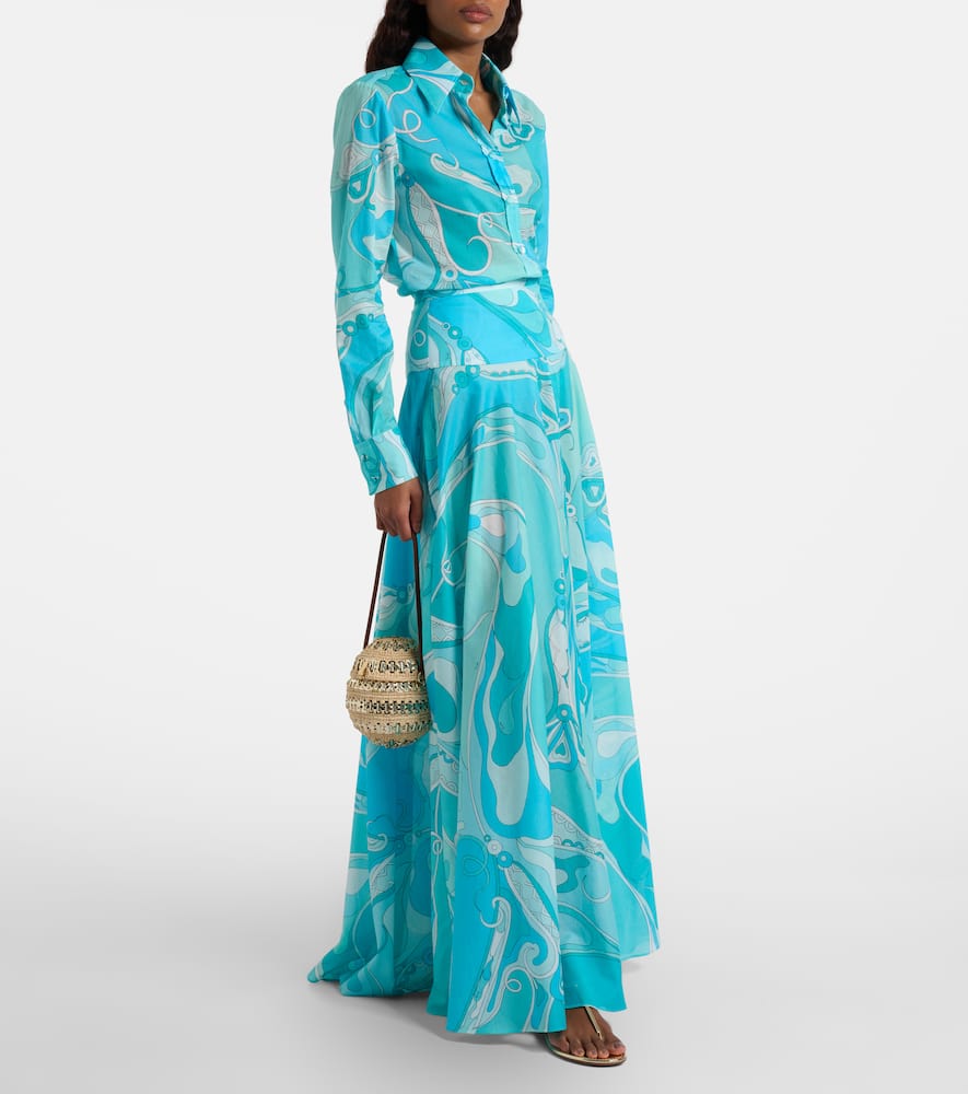 Pucci Orchidee High-rise Cotton Maxi Skirt In Blue