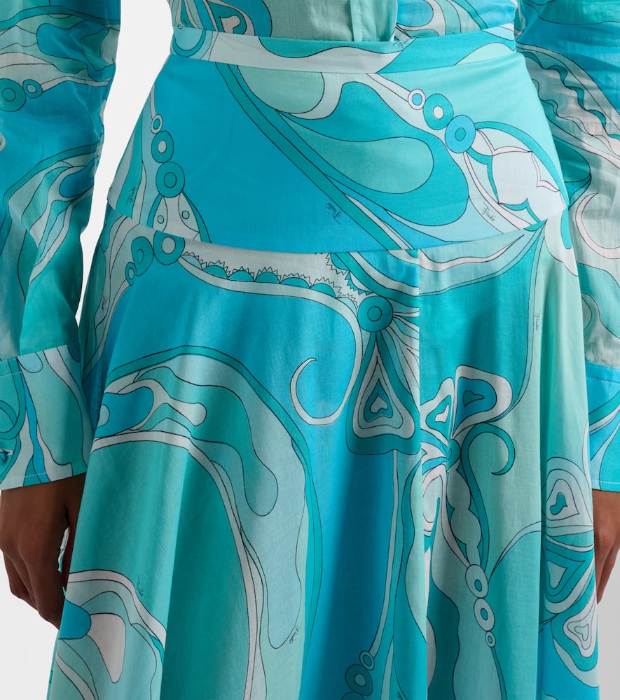 Pucci Orchidee High-rise Cotton Maxi Skirt In Blue