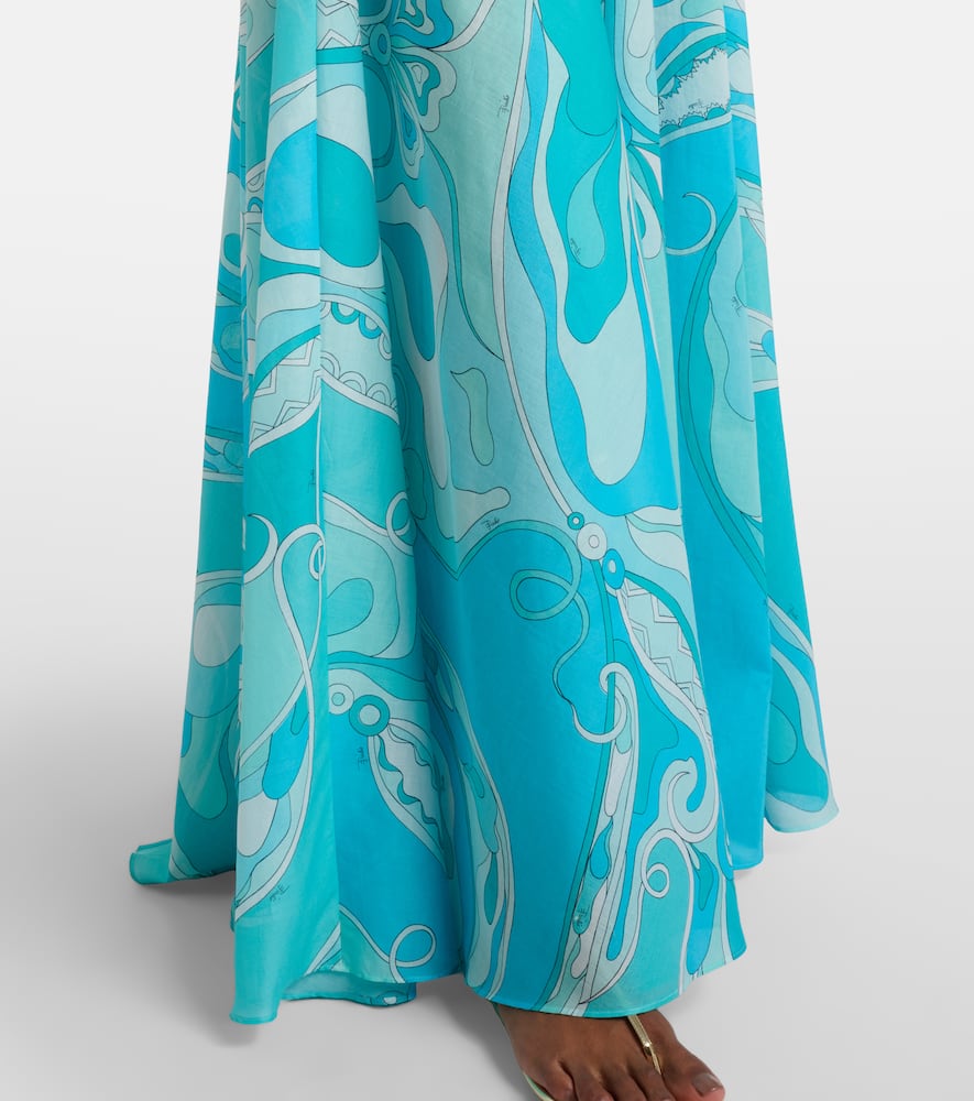 Pucci Orchidee High-rise Cotton Maxi Skirt In Blue