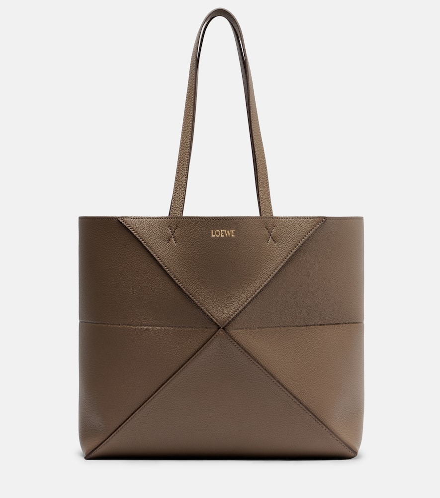 Loewe Puzzle Fold Medium Leather Tote Bag In Sand