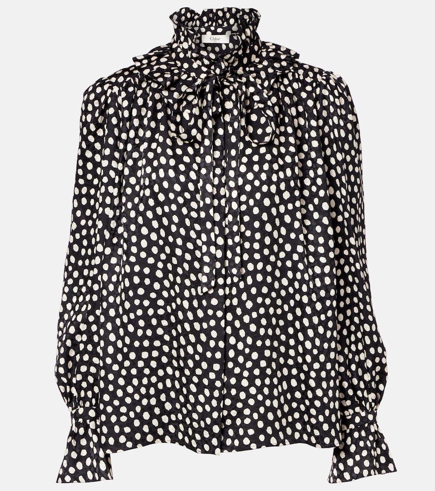 Chloé Polka-dot Tie-neck Silk Blouse In Black