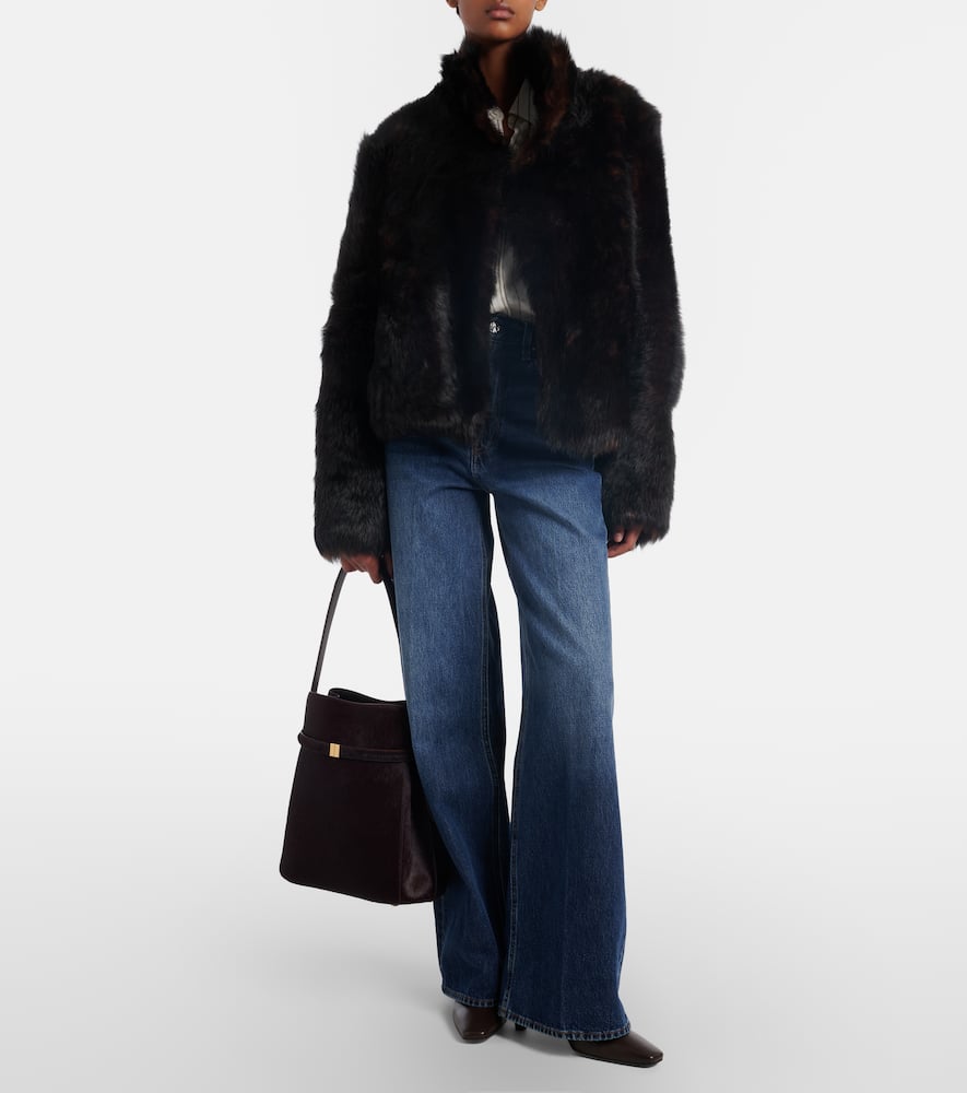 Totême Calf Hair Bucket Bag In Burgundy