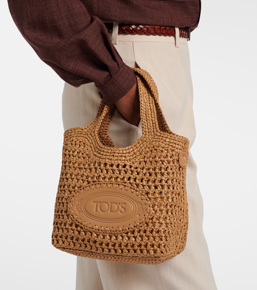 Tod's Logo leather-trimmed raffia top-handle bag