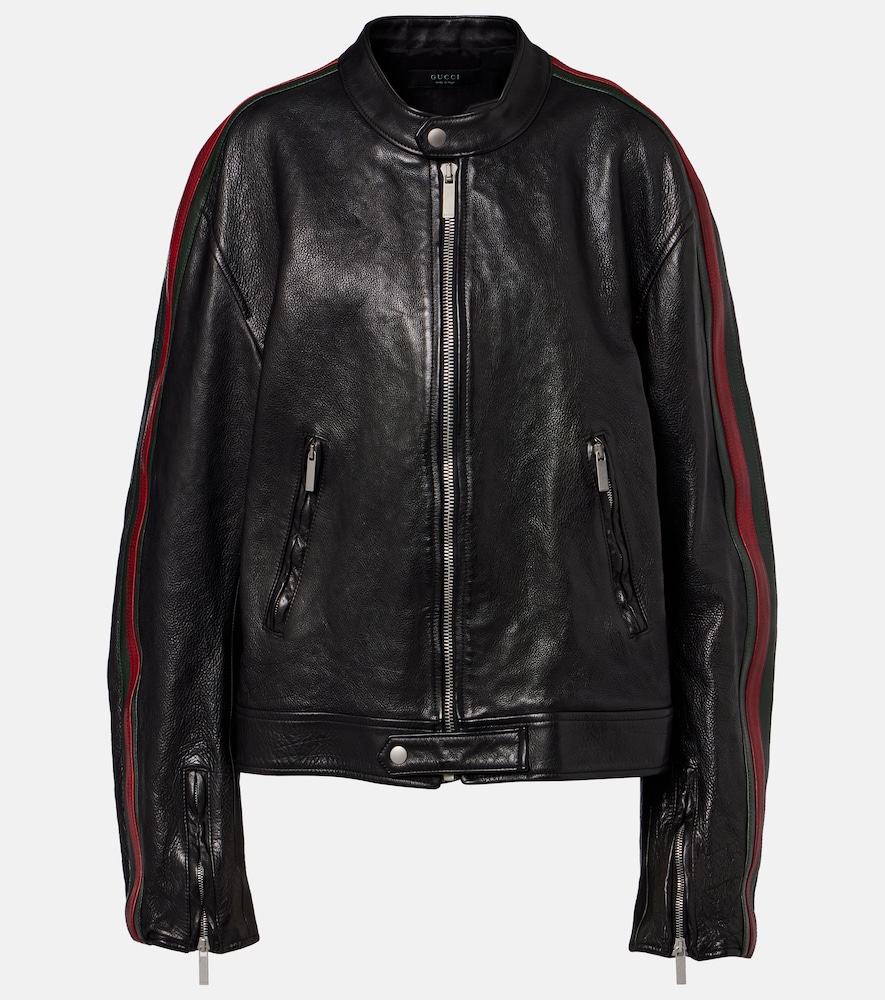 Giacca biker Web Stripe in pelle