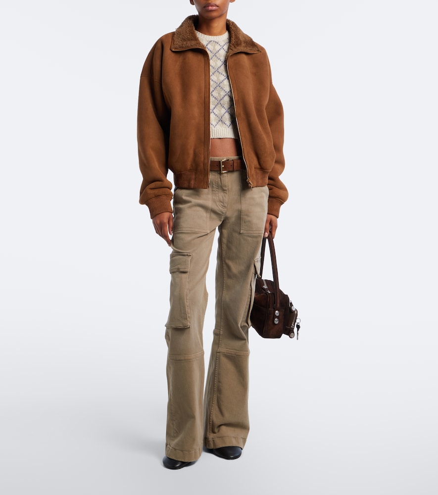 Shearling-Lined Suede Bomber Jacket