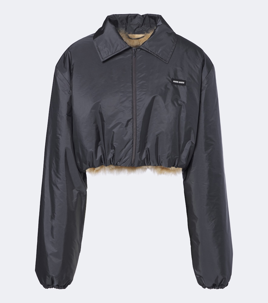 Giacca blouson cropped in shearling