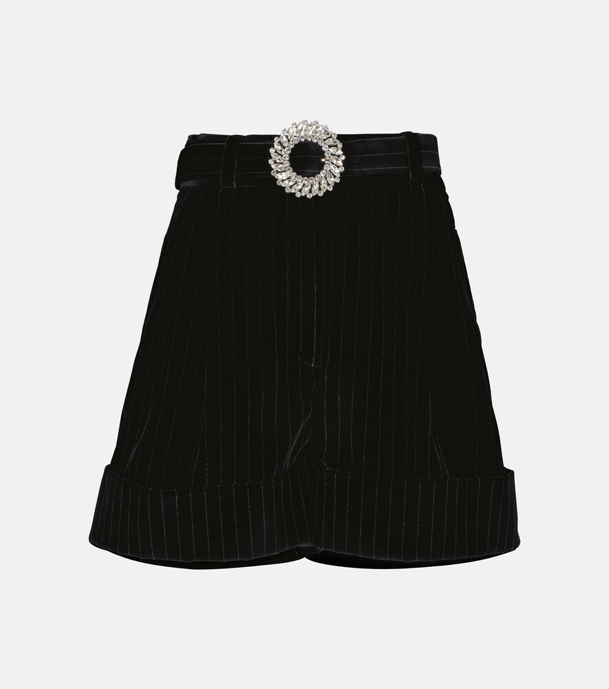 Miu Miu Women's Black Embellished Pinstripe Velvet Shorts Uk Size 8