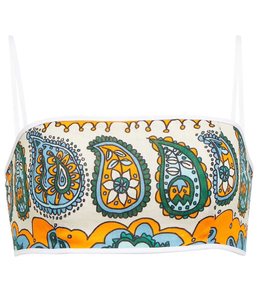 Staud Bomber printed linen crop top