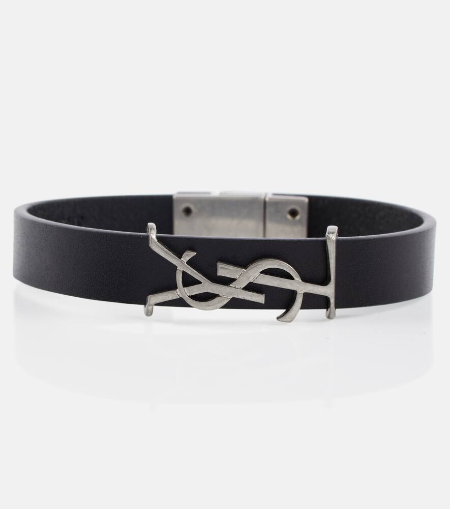 Saint Laurent Ysl Leather Bracelet In Nero