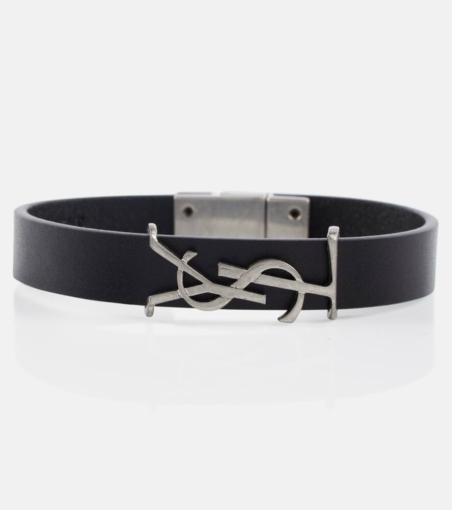 Saint Laurent Opyum Leather And Silver-tone Bracelet In Nero