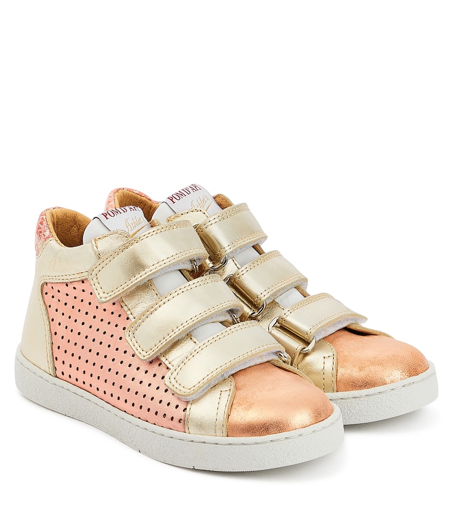 Pom D'api Kids' Top Easy Clay Metallic Leather Sneakers In Pink