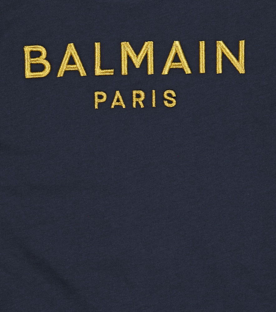 Balmain Logo Cotton T-shirt In Blu Navy/oro