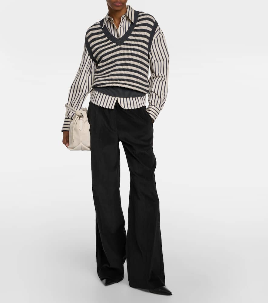 Brunello Cucinelli Corduroy Wide-leg Pants In Black