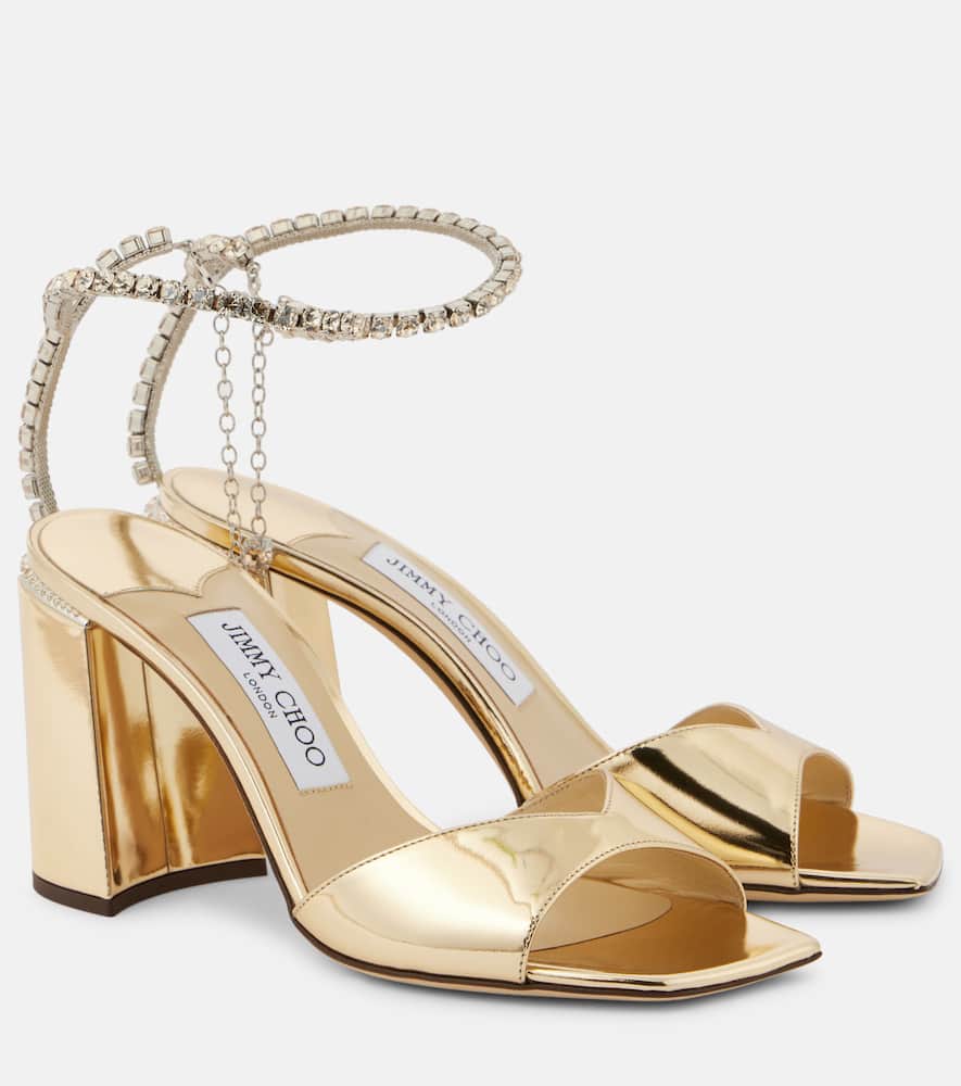 Jimmy Choo Saeda 85 Embellished Metallic Leather Sandals In Gold